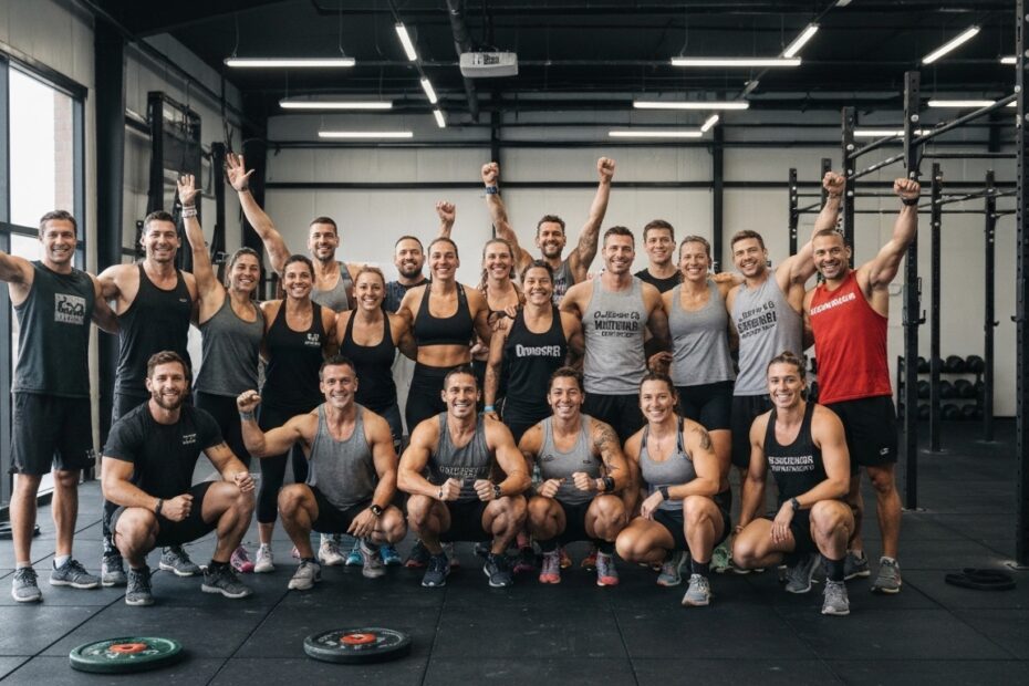 Atletas de CrossFit comemorando participação no Open