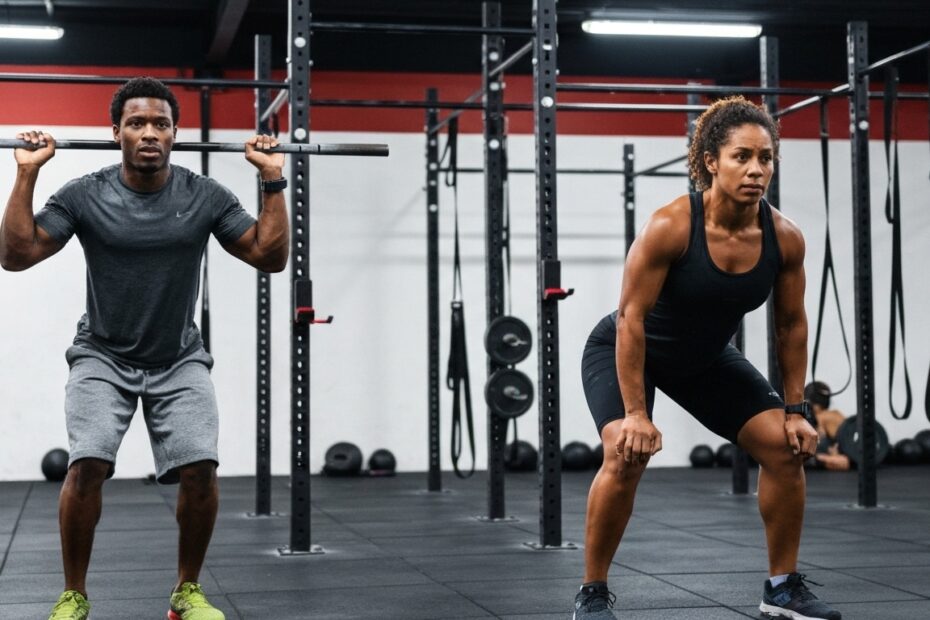 Pessoas treinando crossfit e musculação juntas