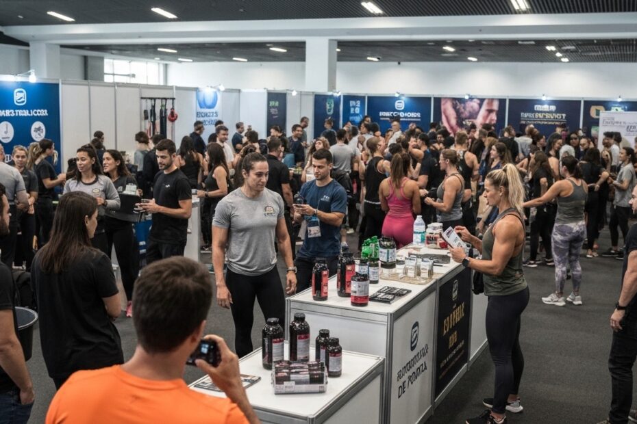 Profissionais e entusiastas em um grande evento de fitness e saúde em Belo Horizonte