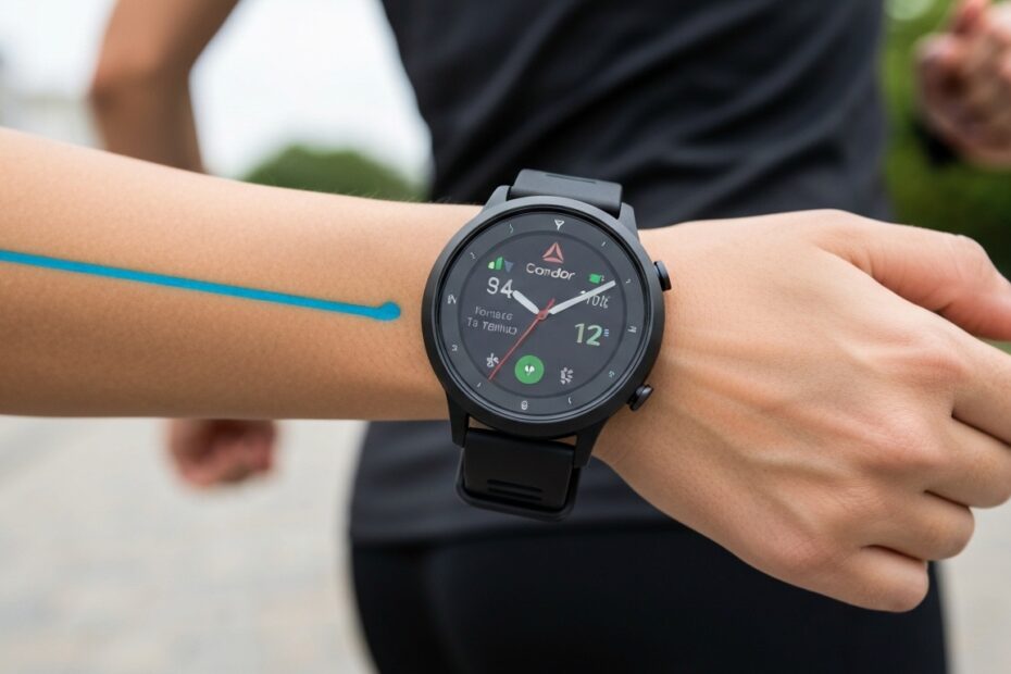 Smartwatch Condor e Reebok no pulso durante atividade física leve.