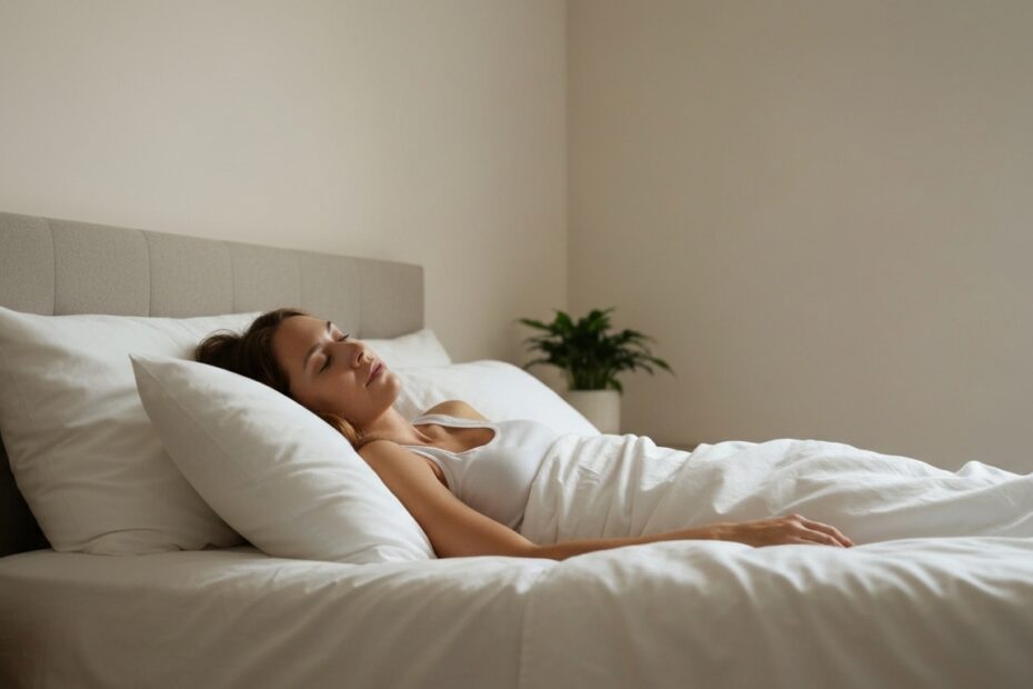 Pessoa dormindo pacificamente em uma cama após um dia de exercícios.