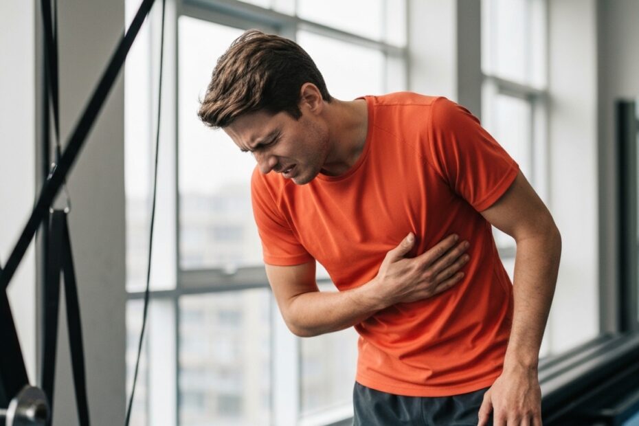 Atleta sentindo dor no joelho durante treino de agachamento